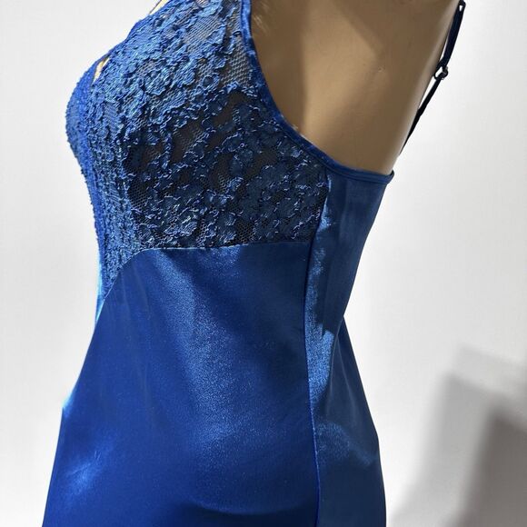 Vintage Victoria Secret Gold Label Slip Dress Long 90's Blue M Medium Satin Gown - Picture 4 of 12